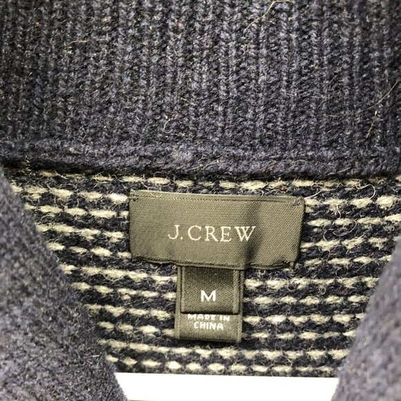 J. Crew Shawl Collar Wool Sweater Mens M Navy Blue Pullover Birdseye Lambswool - Picture 5 of 10